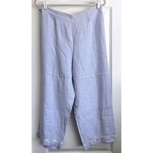 VTG Clio Light Blue Linen Wide Leg Pull On Ankle Pants Made in USA Sz L Beachy